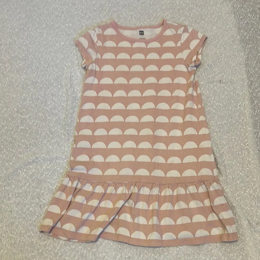TEA Collection pink beige geo print dress girls size 8